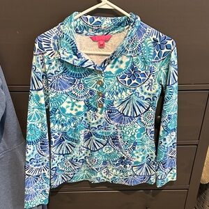 Lilly Pulitzer Blue and White Floral Button Down Shirt